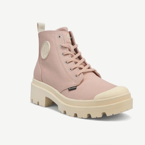 Palladium Pink Twill Chunky Platform Lace-Up/Side Zipper Boots - Picture 4 of 9